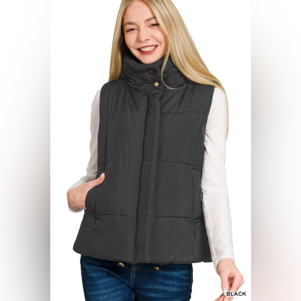 Zenana High Neck Zip-Up Vest Coat